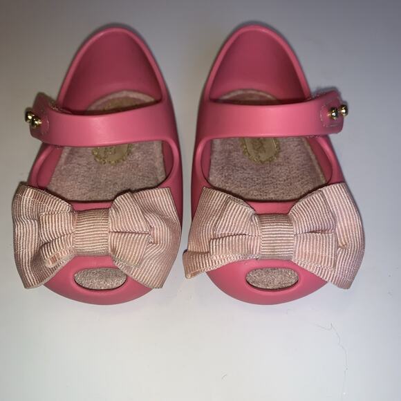 Girl Mini Melissa Rubber Flats Shoes Size 3 Pink With Bow - Picture 2 of 7